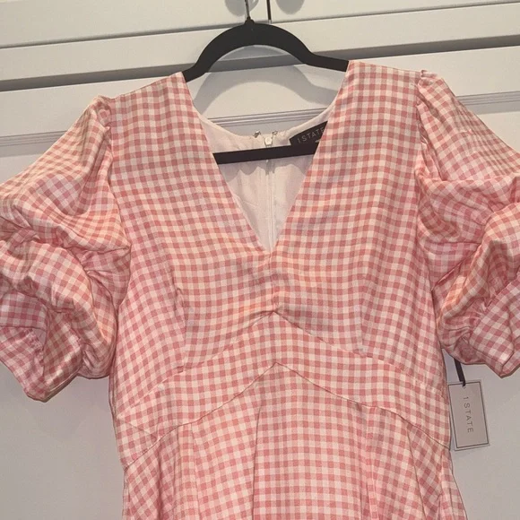 1. State Pink Gingham Bubble Sleeve Dress NWT - Picture 4 of 6